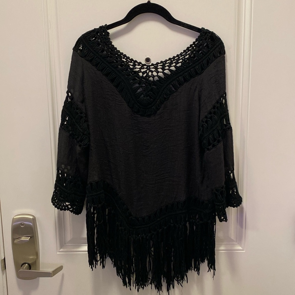 Black Crochet Top Shirt by Cliche